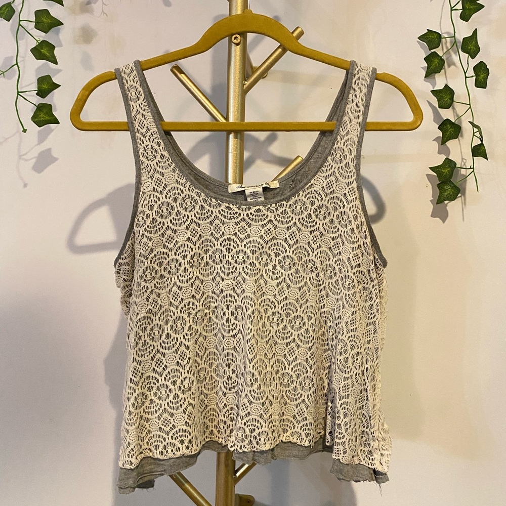 Grey Crochet Lace Tank